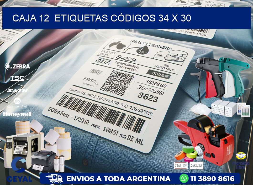 CAJA 12  ETIQUETAS CÓDIGOS 34 x 30