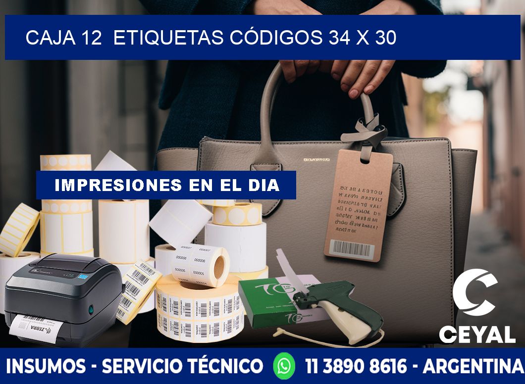 CAJA 12  ETIQUETAS CÓDIGOS 34 x 30