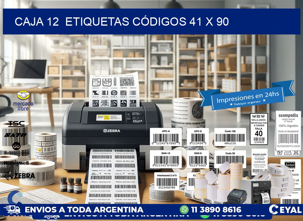 CAJA 12  ETIQUETAS CÓDIGOS 41 x 90