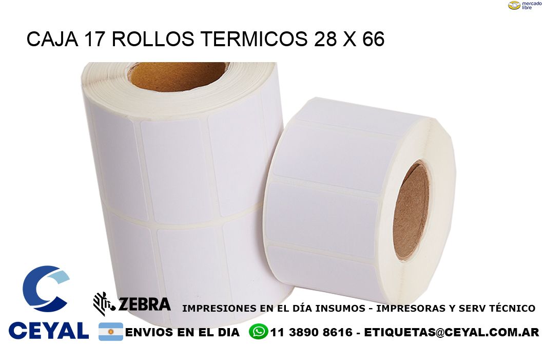 CAJA 17 ROLLOS TERMICOS 28 x 66