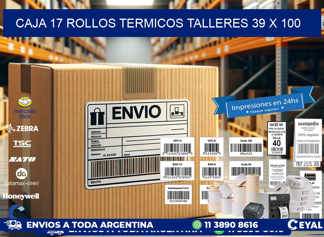 CAJA 17 ROLLOS TERMICOS TALLERES 39 x 100