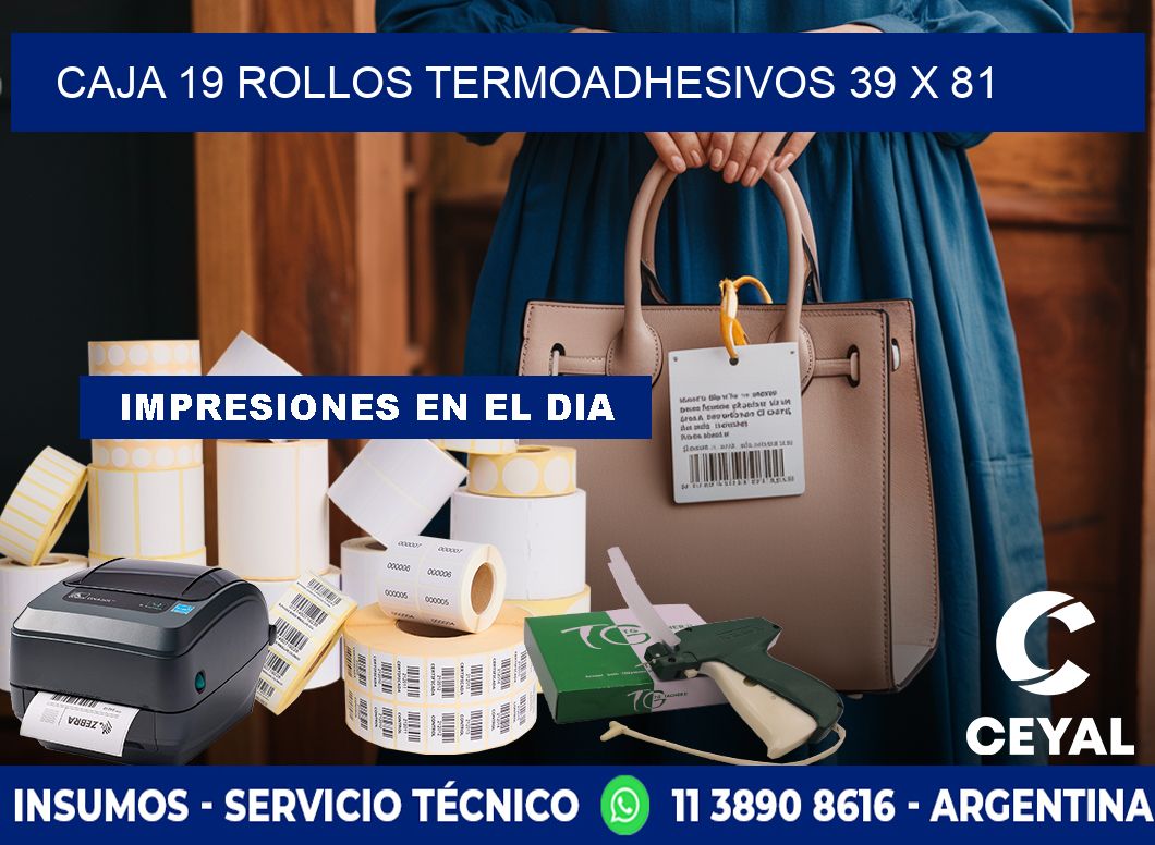 CAJA 19 ROLLOS TERMOADHESIVOS 39 x 81
