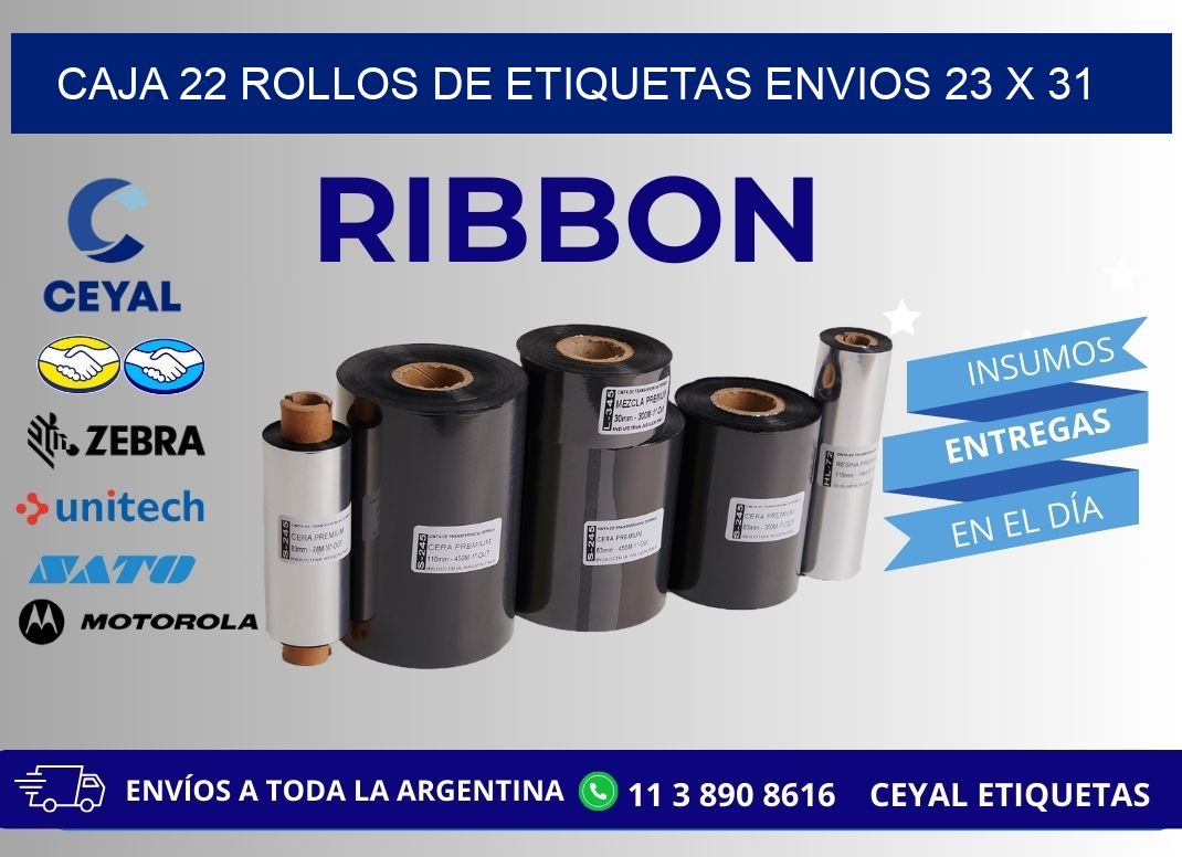 CAJA 22 ROLLOS DE ETIQUETAS ENVIOS 23 x 31