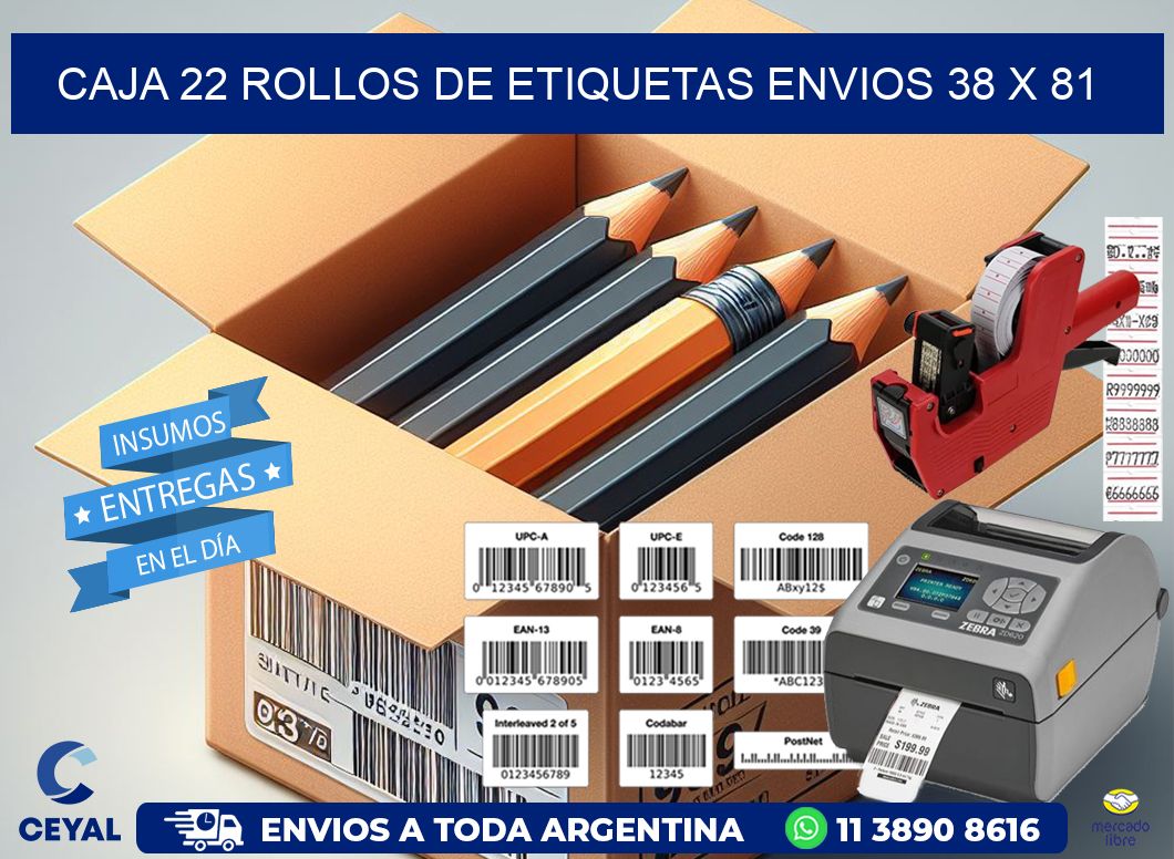 CAJA 22 ROLLOS DE ETIQUETAS ENVIOS 38 x 81