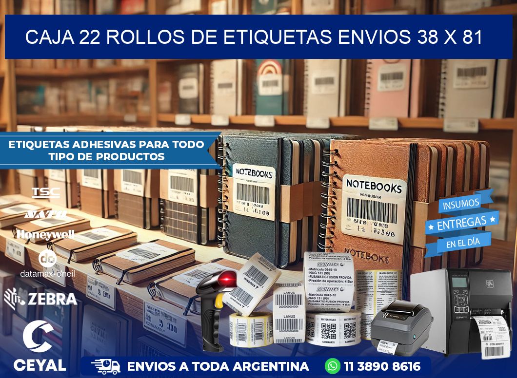 CAJA 22 ROLLOS DE ETIQUETAS ENVIOS 38 x 81