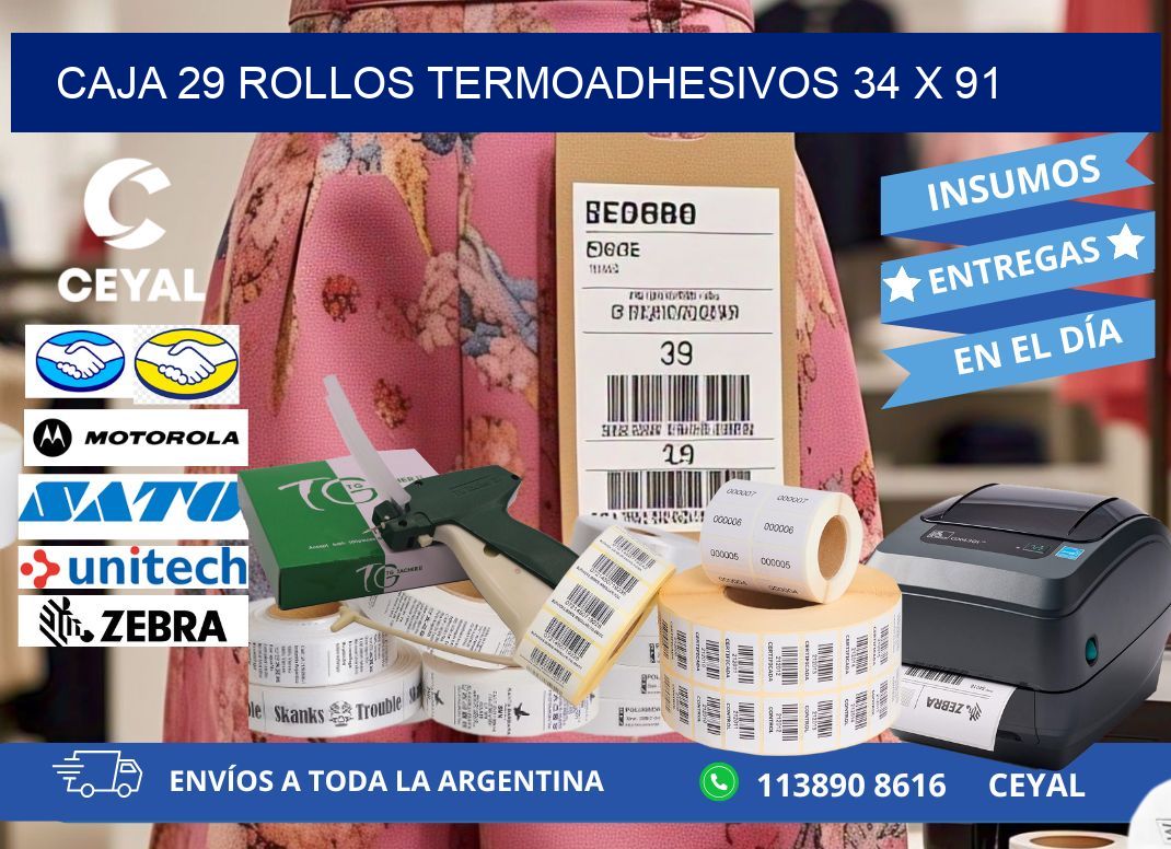 CAJA 29 ROLLOS TERMOADHESIVOS 34 x 91