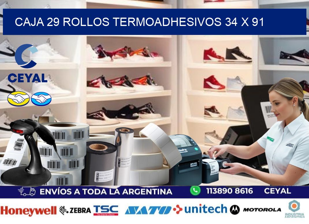 CAJA 29 ROLLOS TERMOADHESIVOS 34 x 91