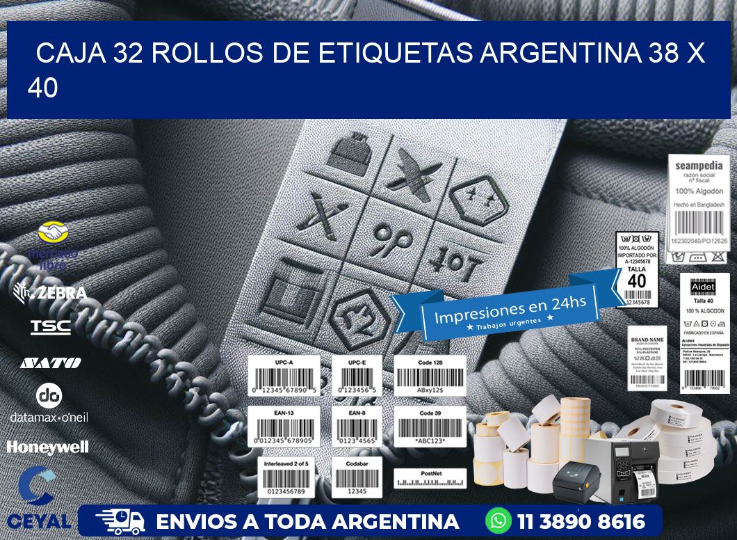CAJA 32 ROLLOS DE ETIQUETAS ARGENTINA 38 x 40