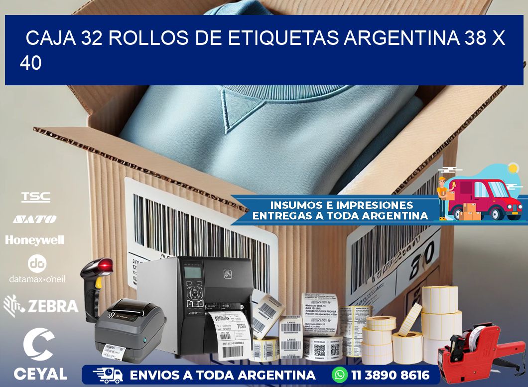 CAJA 32 ROLLOS DE ETIQUETAS ARGENTINA 38 x 40