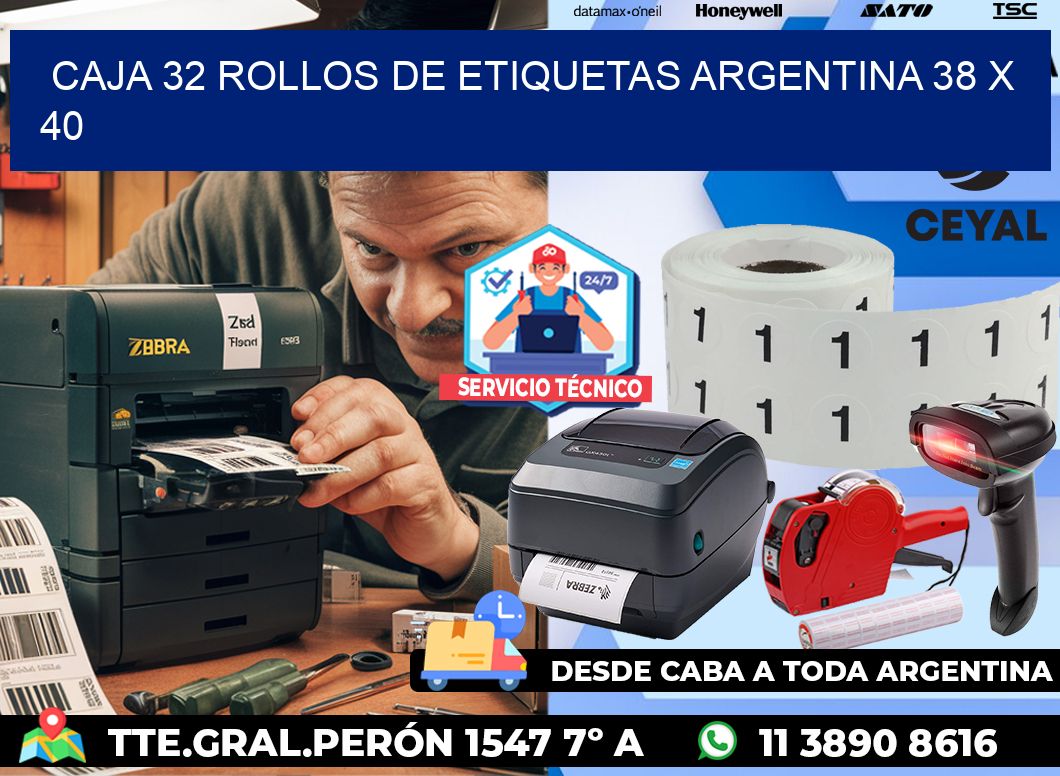 CAJA 32 ROLLOS DE ETIQUETAS ARGENTINA 38 x 40