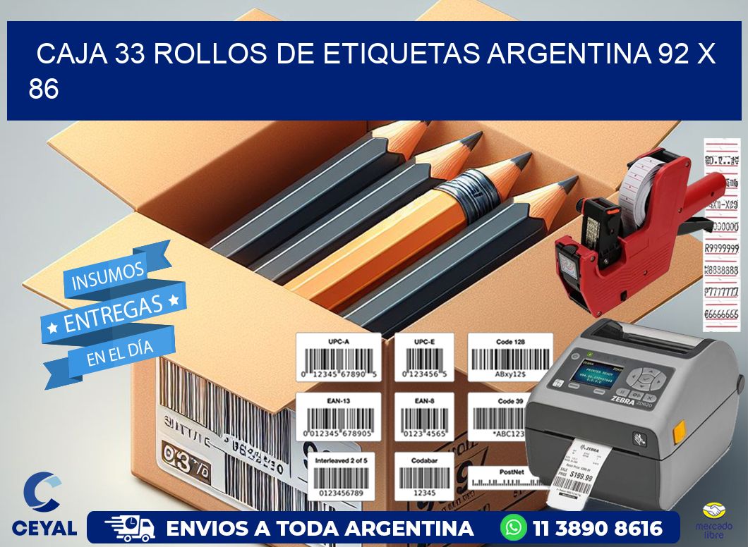 CAJA 33 ROLLOS DE ETIQUETAS ARGENTINA 92 x 86