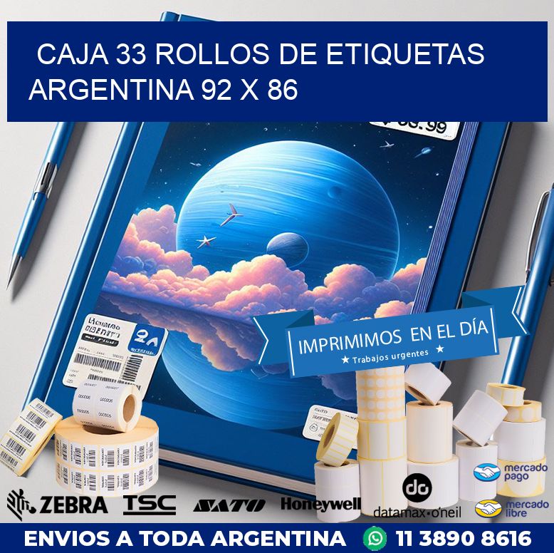 CAJA 33 ROLLOS DE ETIQUETAS ARGENTINA 92 x 86
