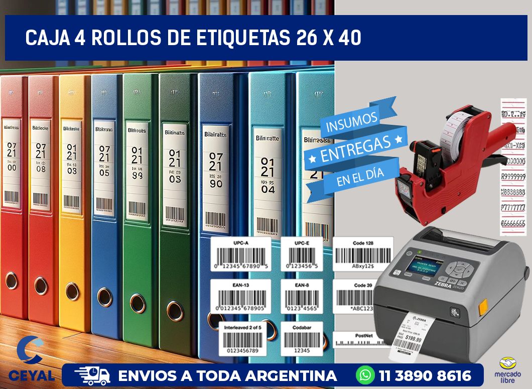 CAJA 4 ROLLOS DE ETIQUETAS 26 x 40