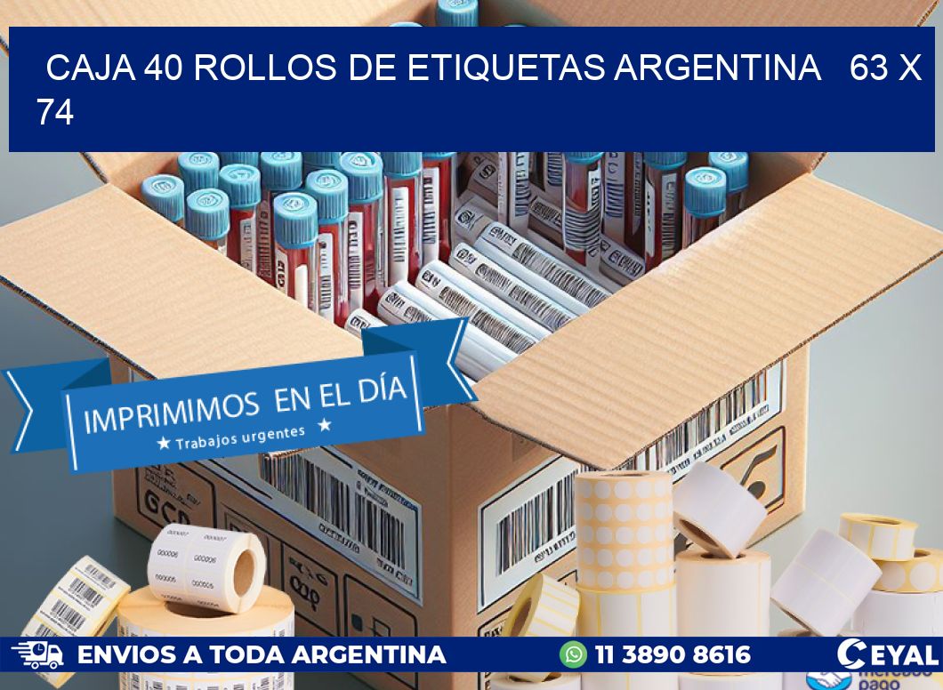 CAJA 40 ROLLOS DE ETIQUETAS ARGENTINA   63 x 74