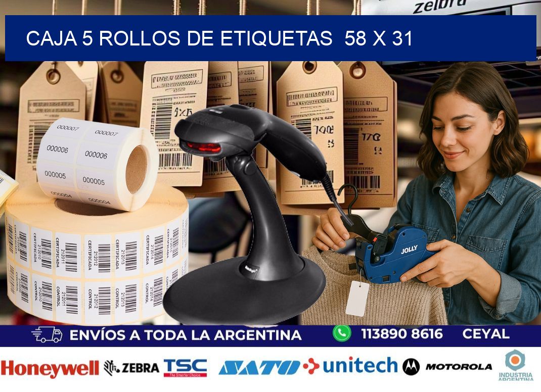 CAJA 5 ROLLOS DE ETIQUETAS  58 x 31
