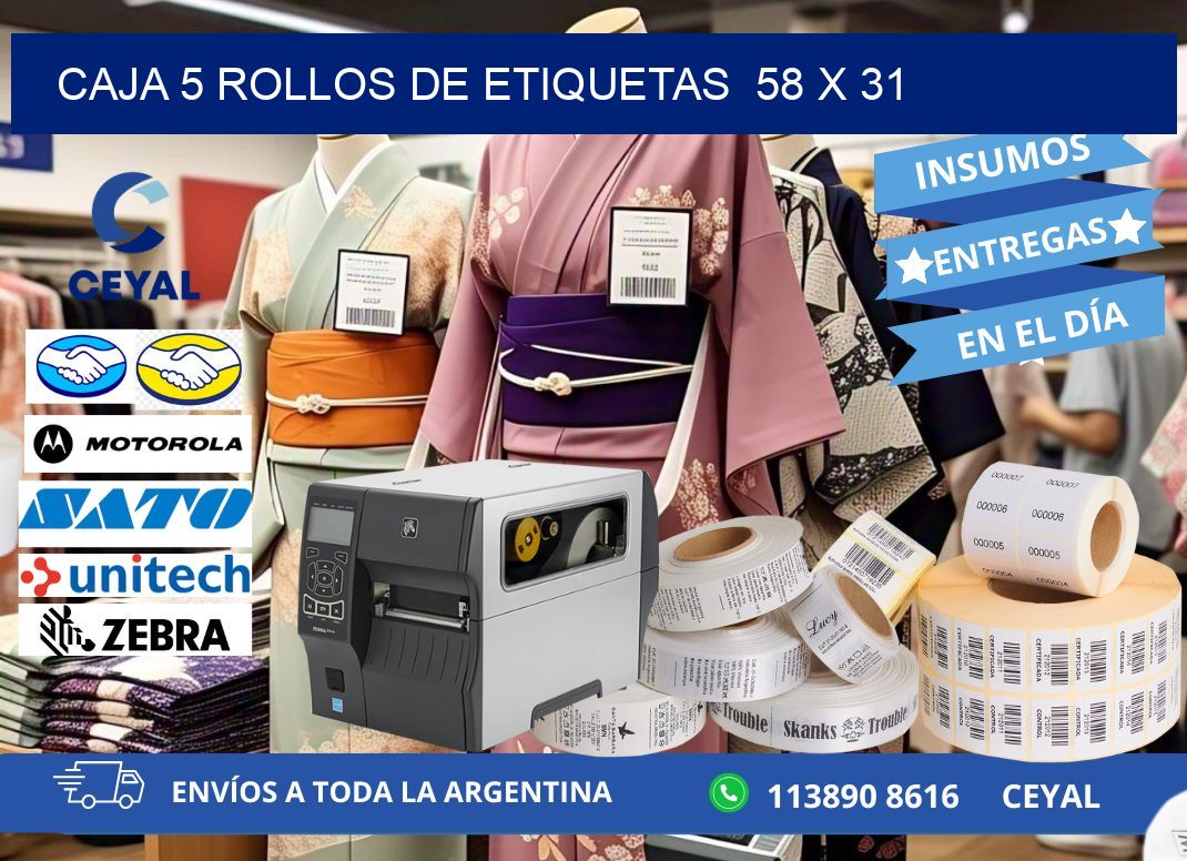 CAJA 5 ROLLOS DE ETIQUETAS  58 x 31