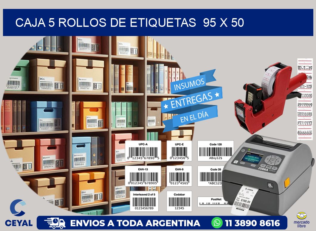 CAJA 5 ROLLOS DE ETIQUETAS  95 x 50