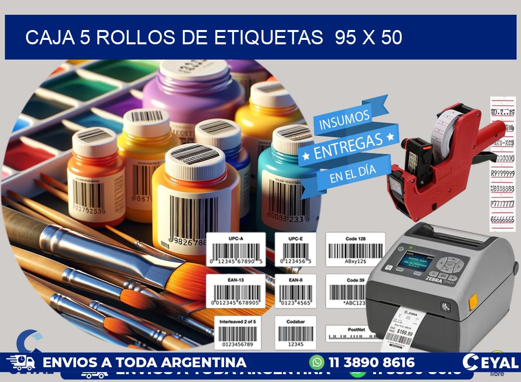 CAJA 5 ROLLOS DE ETIQUETAS  95 x 50