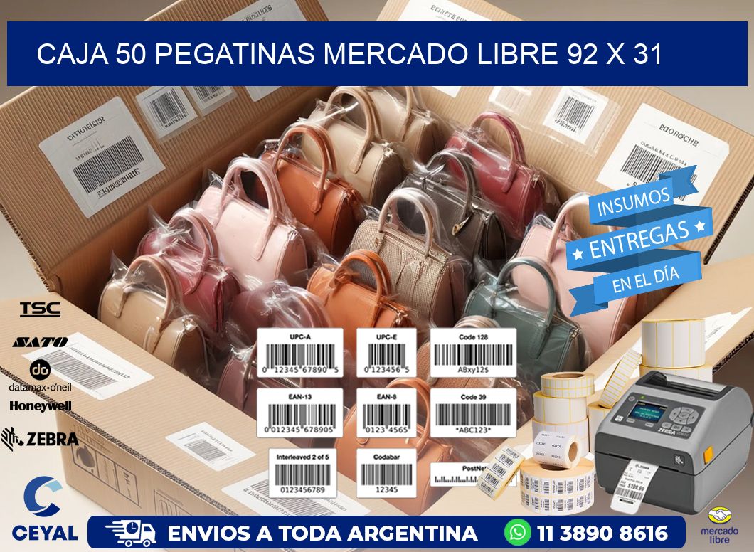 CAJA 50 PEGATINAS MERCADO LIBRE 92 x 31