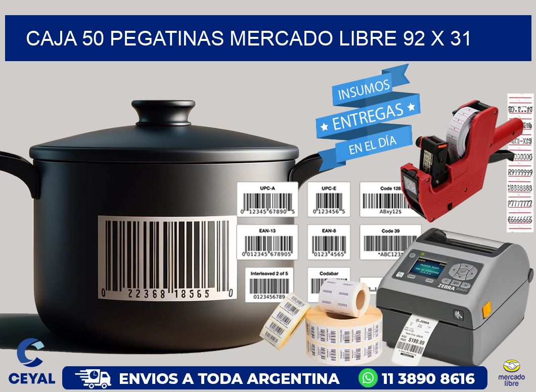 CAJA 50 PEGATINAS MERCADO LIBRE 92 x 31