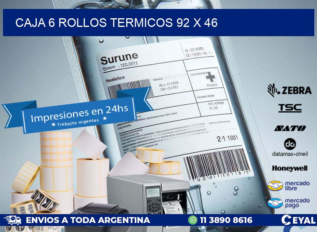 CAJA 6 ROLLOS TERMICOS 92 x 46