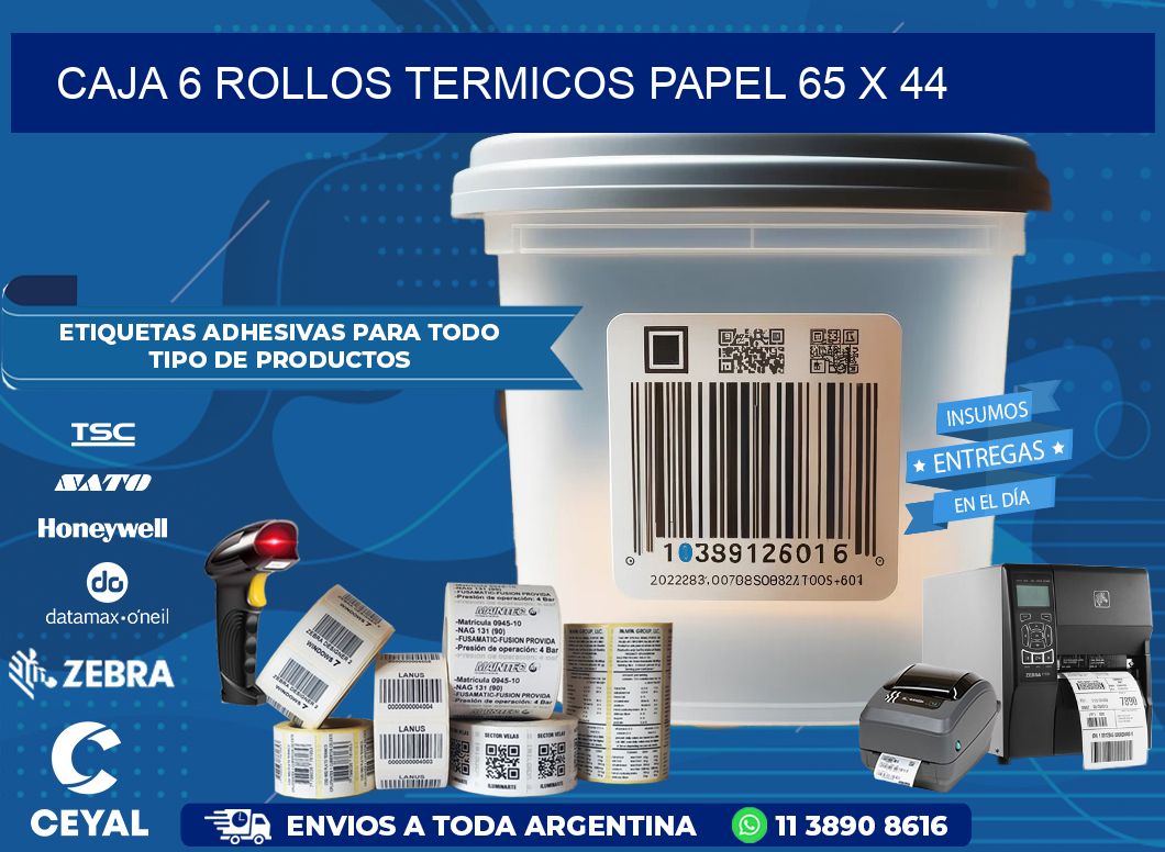 CAJA 6 ROLLOS TERMICOS PAPEL 65 x 44