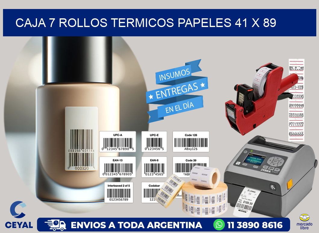 CAJA 7 ROLLOS TERMICOS PAPELES 41 x 89