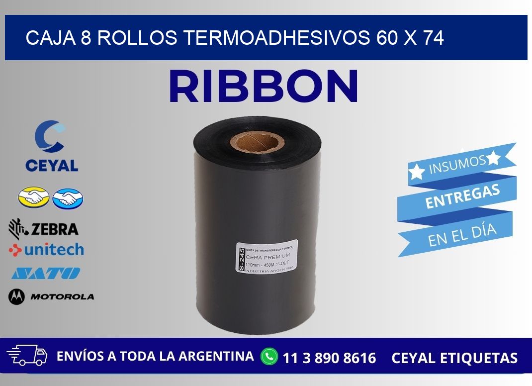 CAJA 8 ROLLOS TERMOADHESIVOS 60 x 74