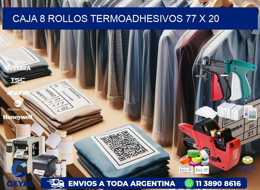 CAJA 8 ROLLOS TERMOADHESIVOS 77 x 20