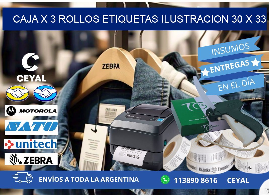 Caja X 3 Rollos Etiquetas Ilustracion 30 x 33