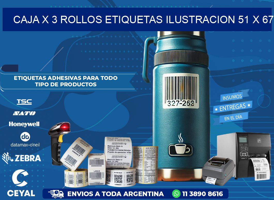 Caja X 3 Rollos Etiquetas Ilustracion 51 x 67