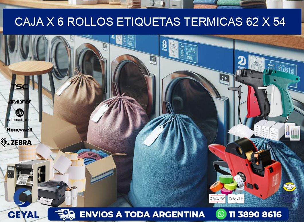 Caja X 6 Rollos Etiquetas termicas 62 x 54