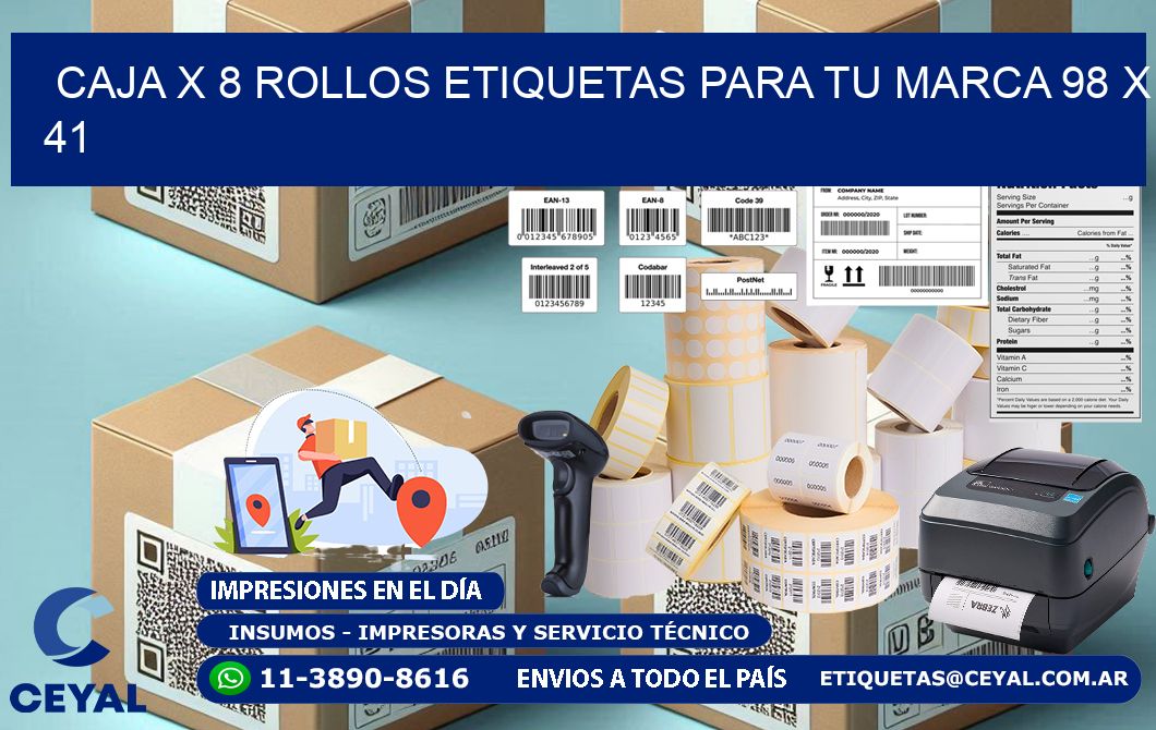 Caja X 8 Rollos Etiquetas para tu marca 98 x 41