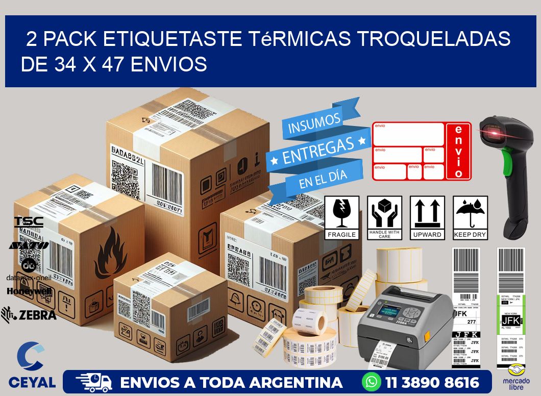 2 pack etiquetaste Térmicas Troqueladas De 34 x 47 ENVIOS