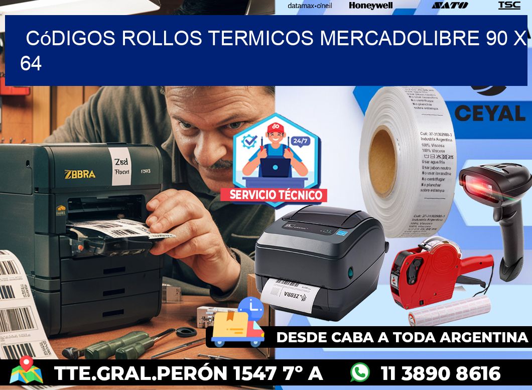 Códigos ROLLOS TERMICOS MERCADOLIBRE 90 x 64