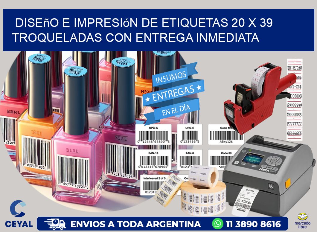 Diseño e impresión de etiquetas 20 x 39 troqueladas con entrega inmediata