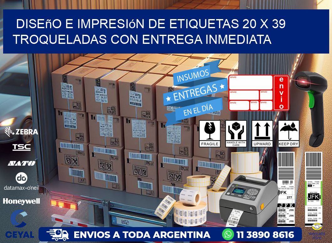 Diseño e impresión de etiquetas 20 x 39 troqueladas con entrega inmediata