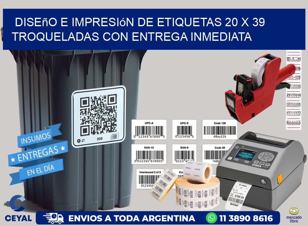 Diseño e impresión de etiquetas 20 x 39 troqueladas con entrega inmediata
