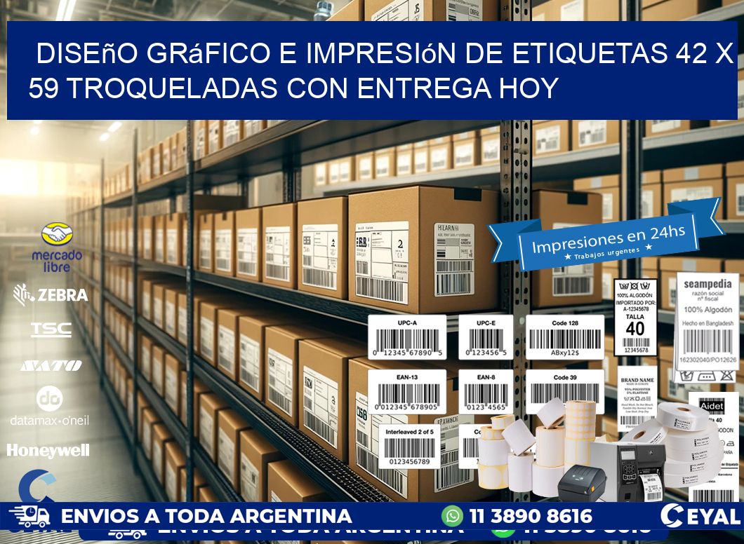 Diseño gráfico e impresión de etiquetas 42 x 59 troqueladas con entrega hoy