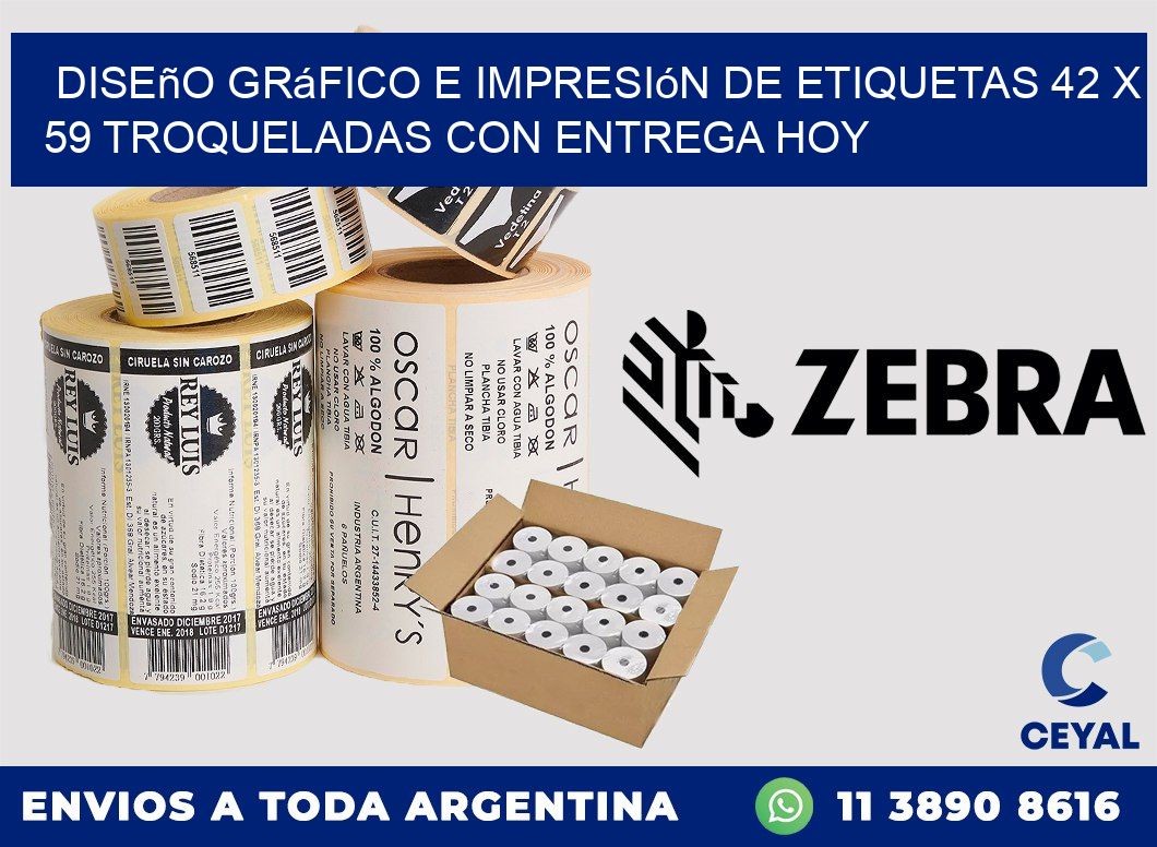 Diseño gráfico e impresión de etiquetas 42 x 59 troqueladas con entrega hoy