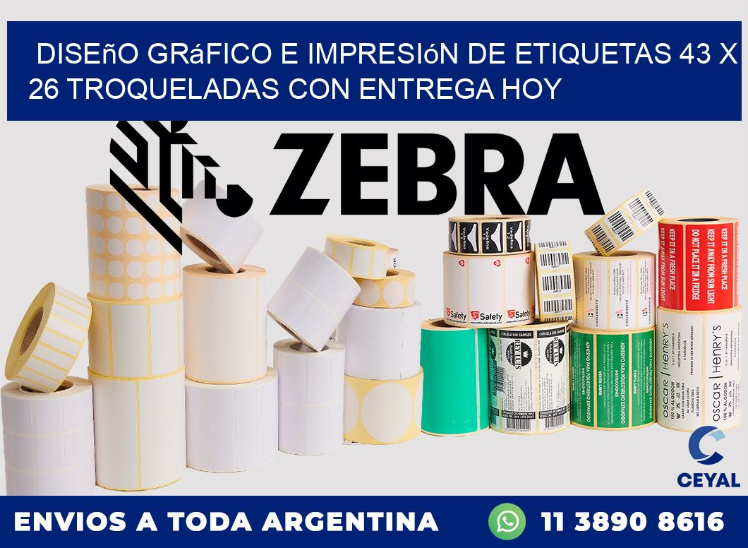 Diseño gráfico e impresión de etiquetas 43 x 26 troqueladas con entrega hoy