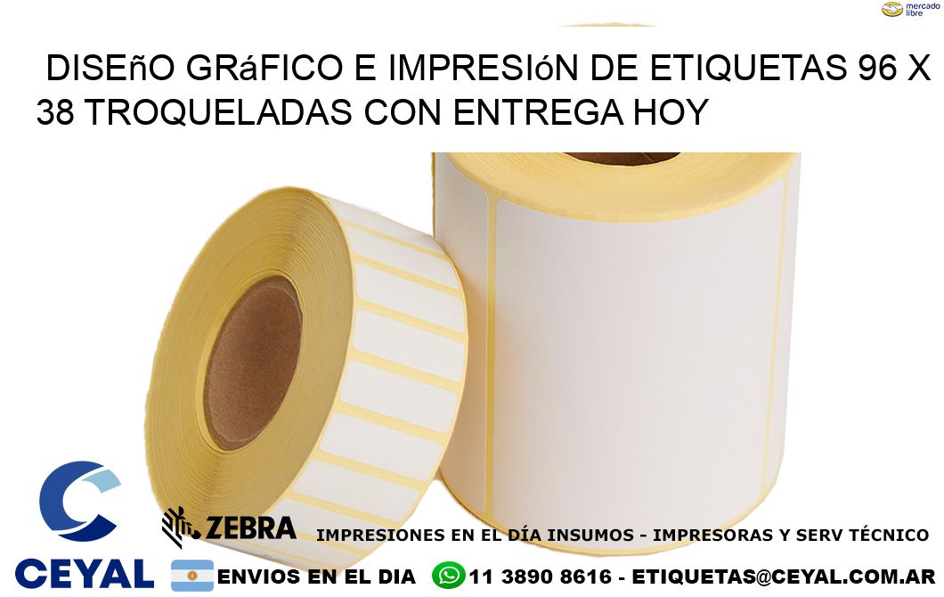 Diseño gráfico e impresión de etiquetas 96 x 38 troqueladas con entrega hoy