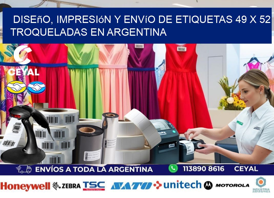 Diseño, impresión y envío de etiquetas 49 x 52 troqueladas en Argentina