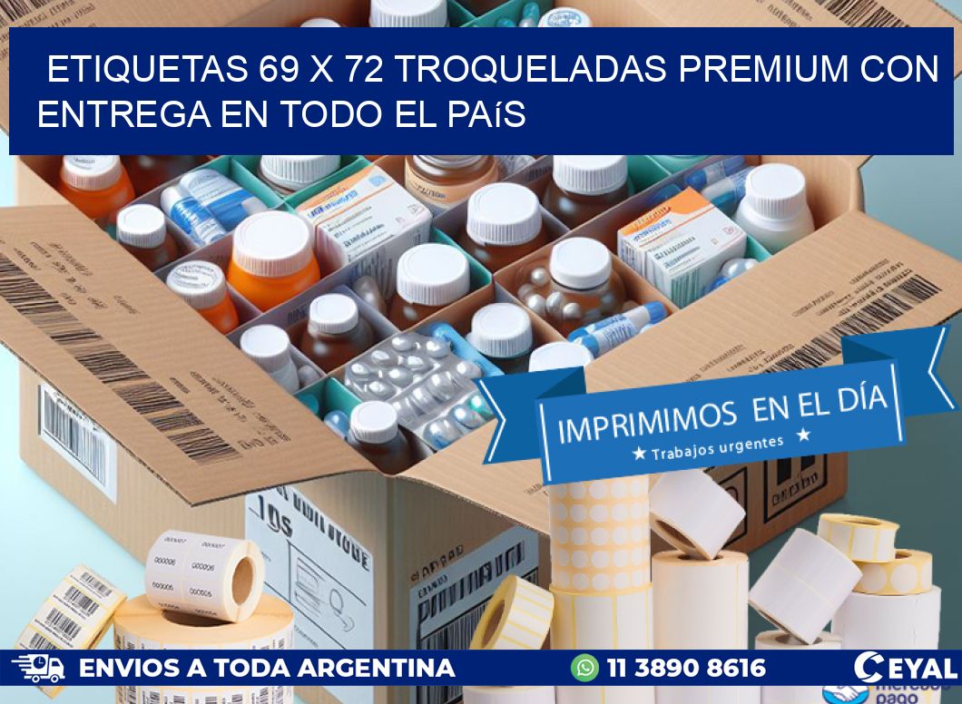 Etiquetas 69 x 72 troqueladas premium con entrega en todo el país
