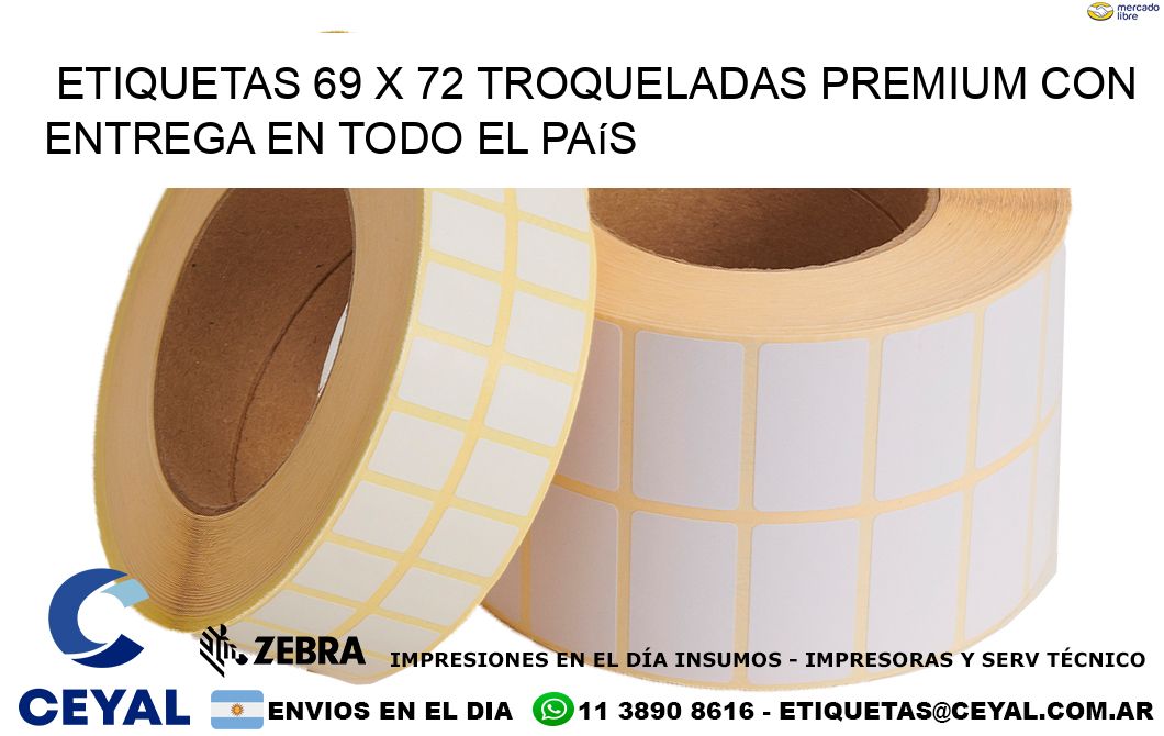 Etiquetas 69 x 72 troqueladas premium con entrega en todo el país