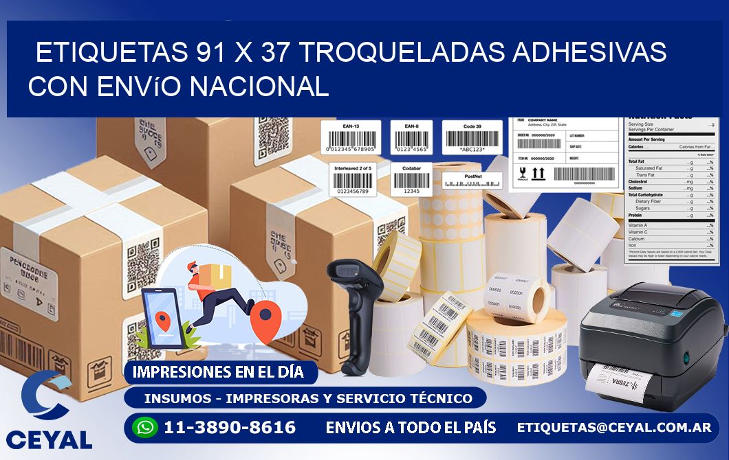 Etiquetas 91 x 37 troqueladas adhesivas con envío nacional