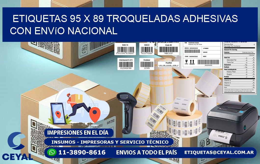 Etiquetas 95 x 89 troqueladas adhesivas con envío nacional