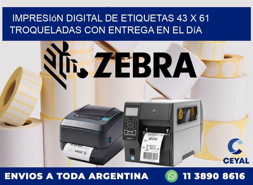 Impresión digital de etiquetas 43 x 61 troqueladas con entrega en el día