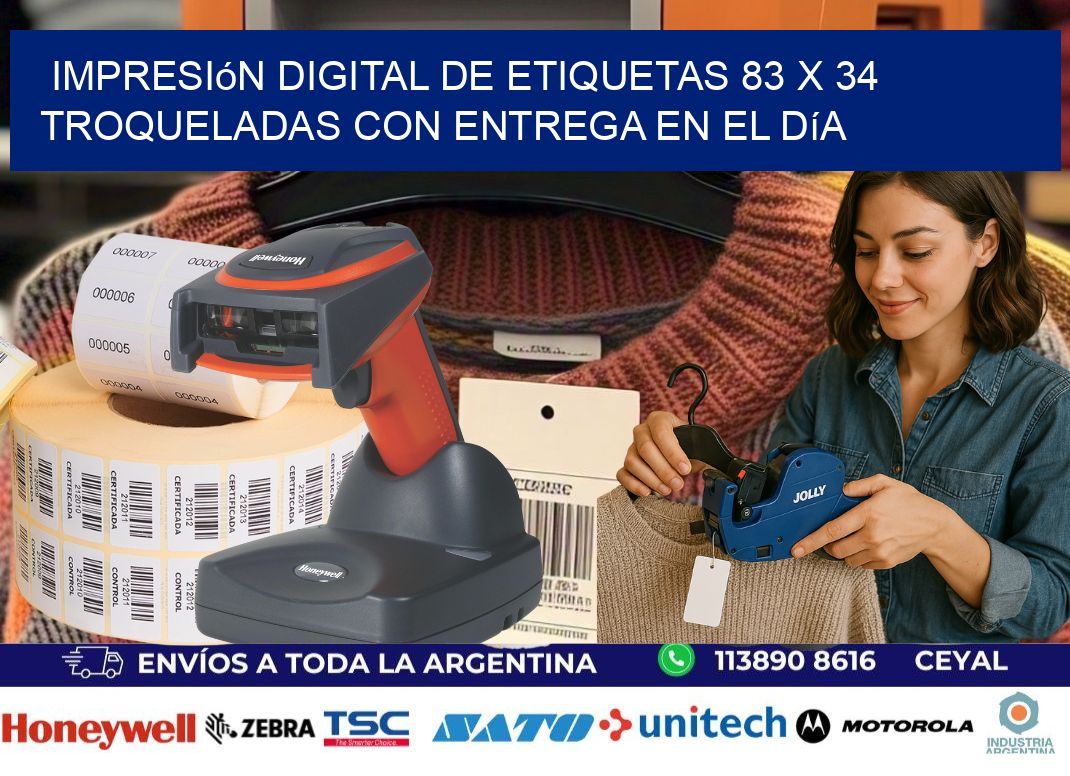 Impresión digital de etiquetas 83 x 34 troqueladas con entrega en el día