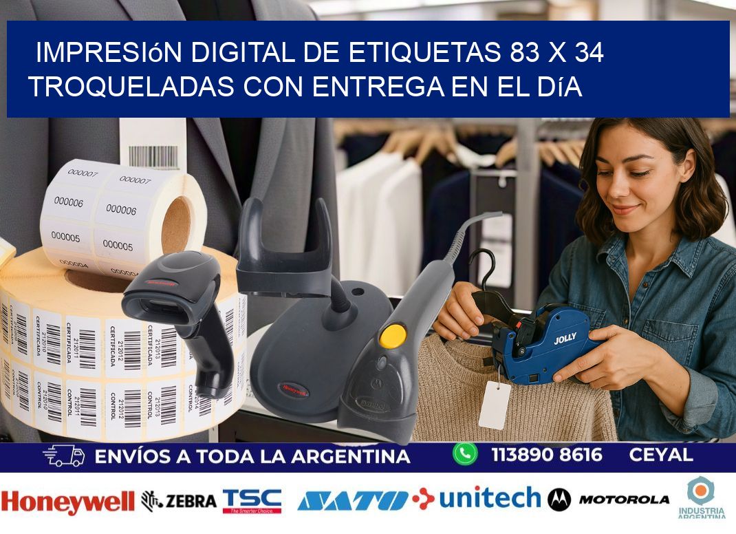 Impresión digital de etiquetas 83 x 34 troqueladas con entrega en el día